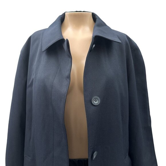 Sanyo NY Long Trench Overcoat Button-Up Minimalist Black Wool Blend Womens M - Picture 3 of 12